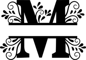 Black Floral Monogram Split Letters