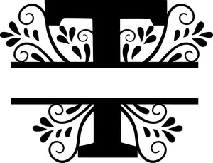 Black Floral Monogram Split Letters