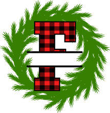 Load image into Gallery viewer, Wreath Red Plaid Monogram Split Letters
