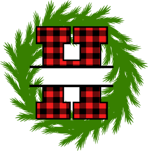 Wreath Red Plaid Monogram Split Letters