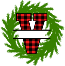 Load image into Gallery viewer, Wreath Red Plaid Monogram Split Letters
