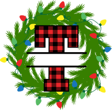 Load image into Gallery viewer, Wreath Lights Red Plaid Monogram Split Letters
